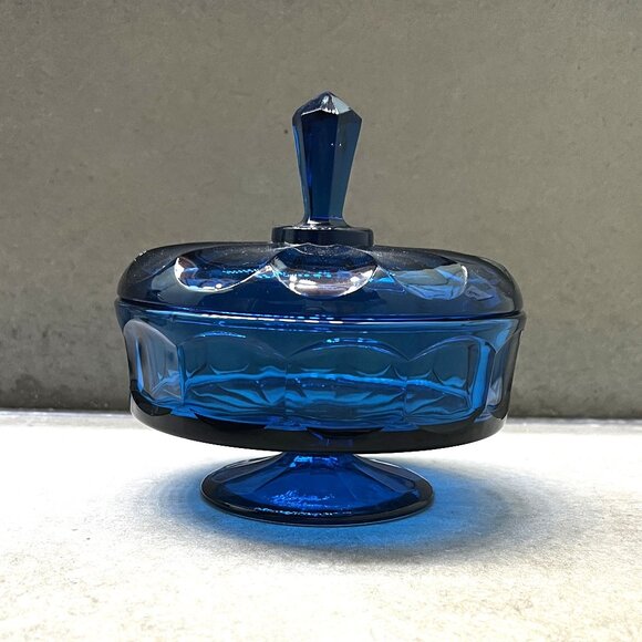 Vintage Cobalt Blue Candy/Nut Dish with Lid on Pedestal - Picture 6 of 6